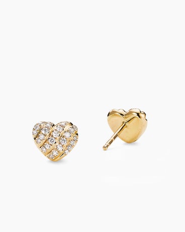 Cable Collectables® Heart Stud Earrings in 18K Yellow Gold with Diamonds, 6.8mm