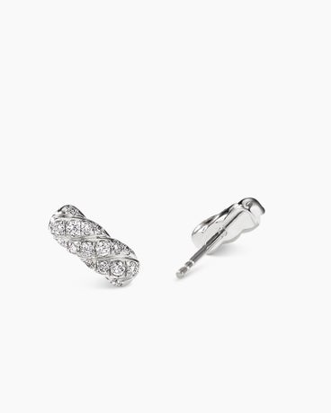 Cable Collectables® Bar Stud Earrings in 18K White Gold with Diamonds, 9mm