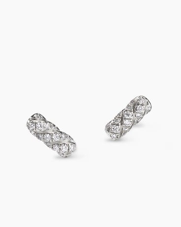 Cable Collectibles® Bar Stud Earrings in 18K White Gold with Diamonds, 9mm