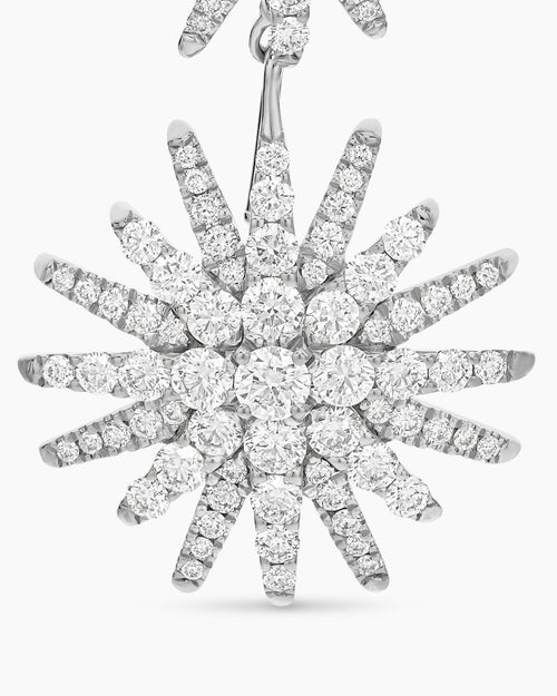 Womens Starburst Triple Drop Earrings in 18K White Gold with Diamonds, 51mm