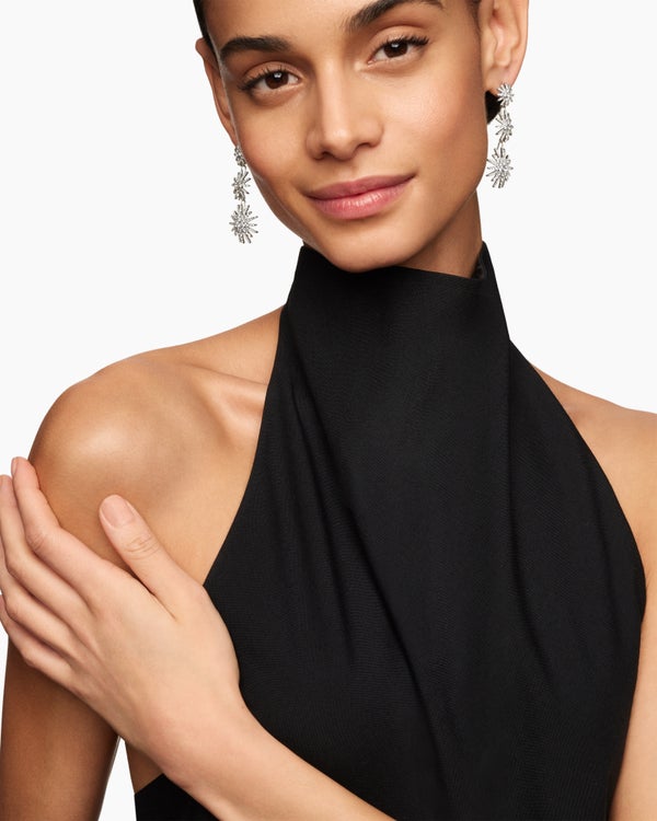 Starburst Triple Drop Earrings in 18K White Gold with Diamonds, 51mm