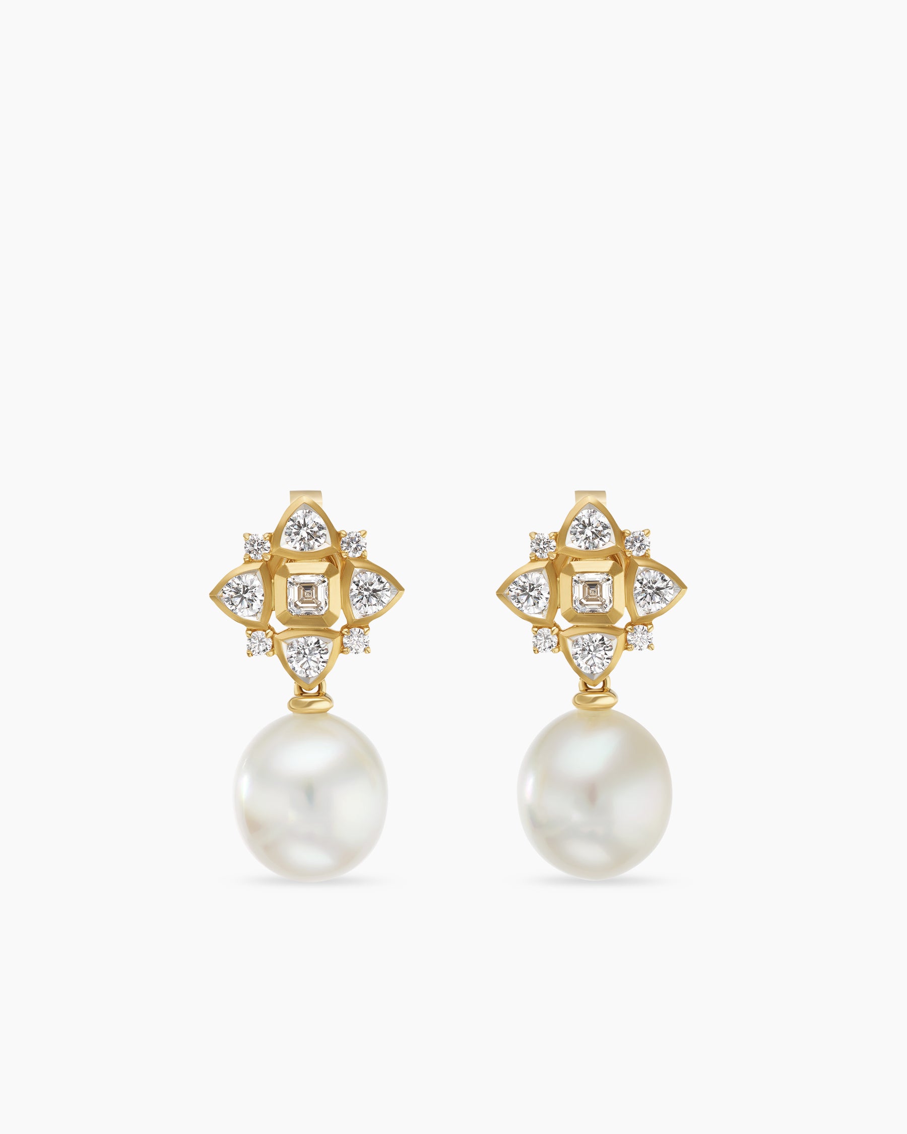 David Yurman Pearl and Pavé Drop Earrings in 18K Yellow Gold with Diamonds