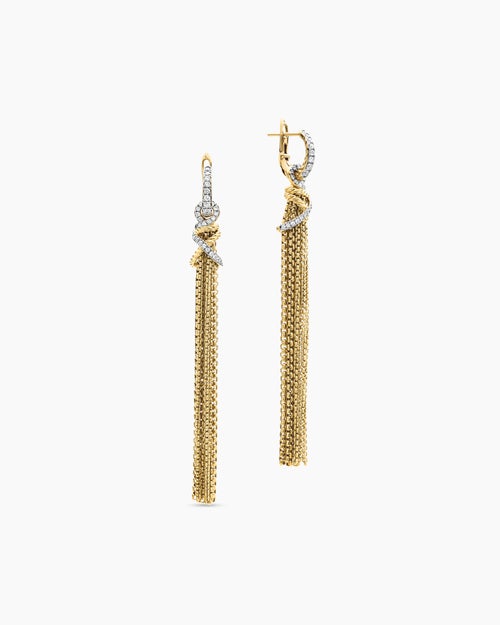Womens Helena Chain Tassel Earrings in 18K Yellow Gold with Diamonds, 76mm