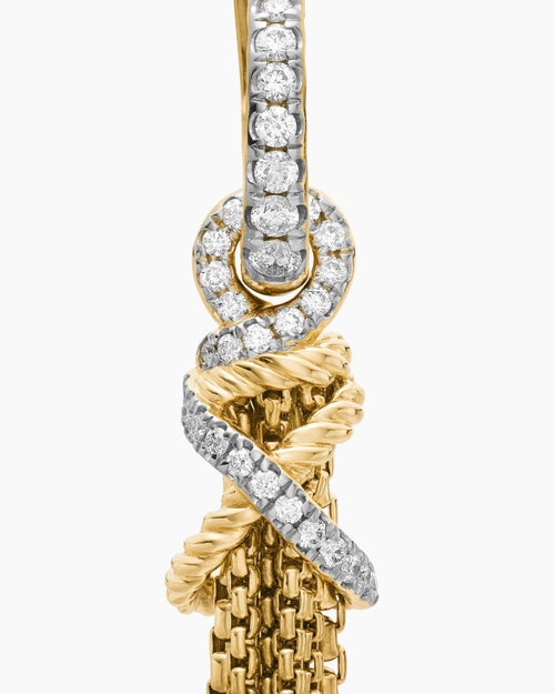 Womens Helena Chain Tassel Earrings in 18K Yellow Gold with Diamonds, 76mm
