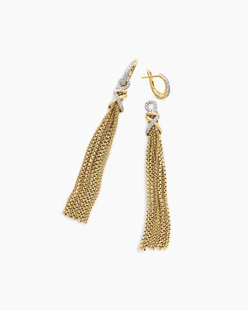 Womens Helena Chain Tassel Earrings in 18K Yellow Gold with Diamonds, 76mm