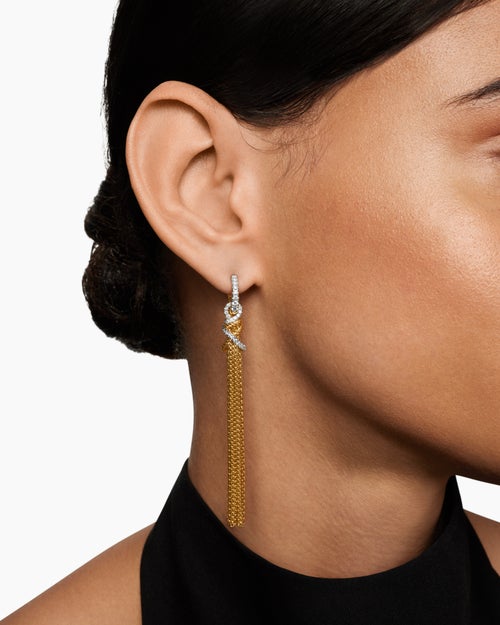 Womens Helena Chain Tassel Earrings in 18K Yellow Gold with Diamonds, 76mm