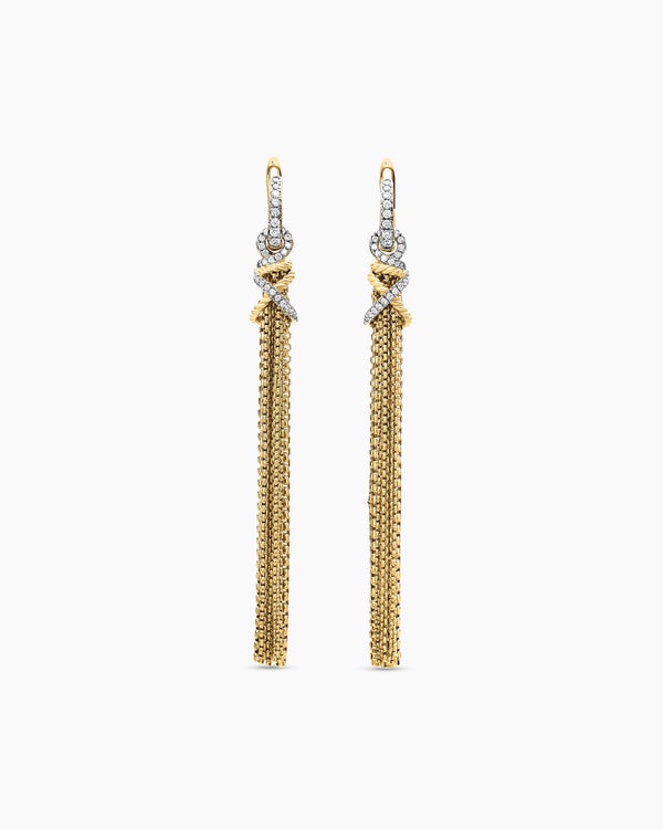 Boucles d’oreilles à pampille chaîne Helena en or jaune 18 carats avec diamants, 76 mm