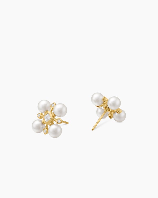 Renaissance® Pearl Stud Earrings in 18K Yellow Gold with Pearls and Diamonds, 16.5mm