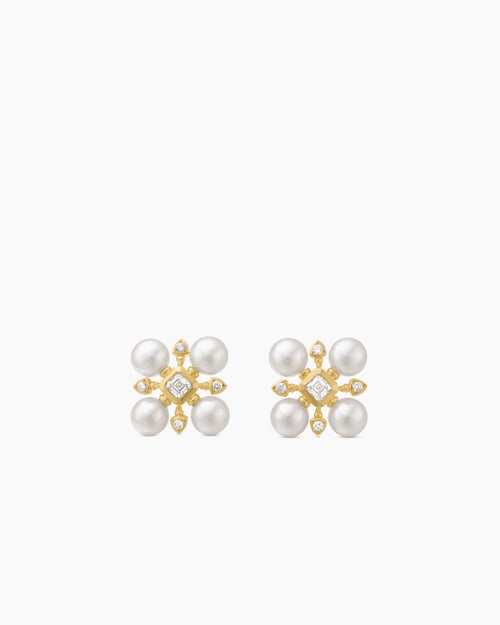 Womens Renaissance® Pearl Stud Earrings in 18K Yellow Gold with Pearls and Diamonds, 16.5mm