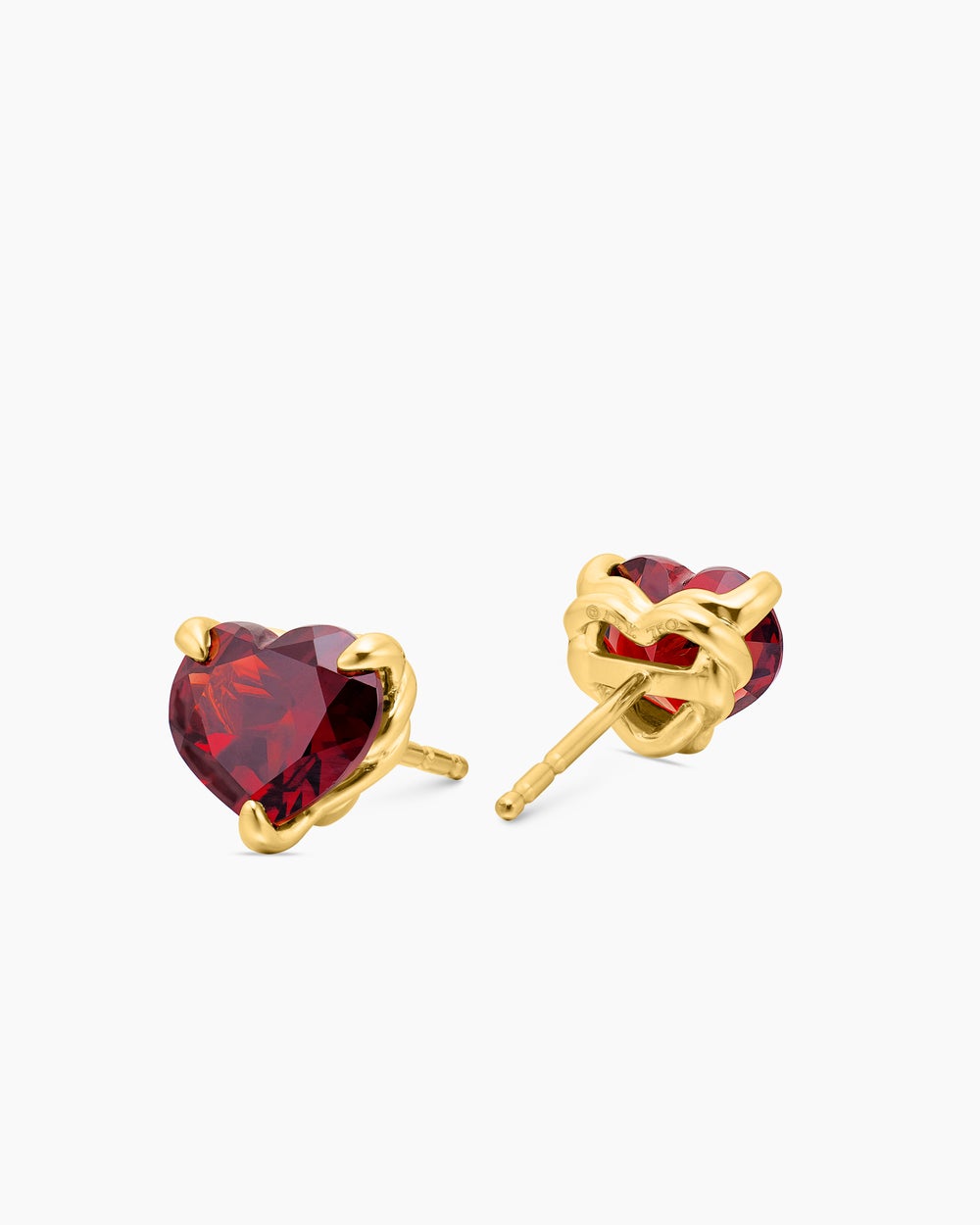 Womens Chatelaine® Heart Stud Earrings in 18K Yellow Gold with Garnet, 8mm