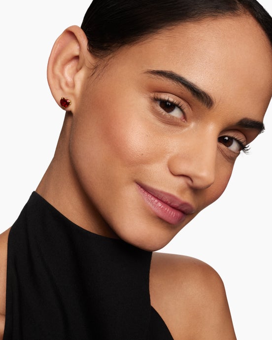 Chatelaine® Heart Stud Earrings in 18ct Yellow Gold with Garnet, 8mm