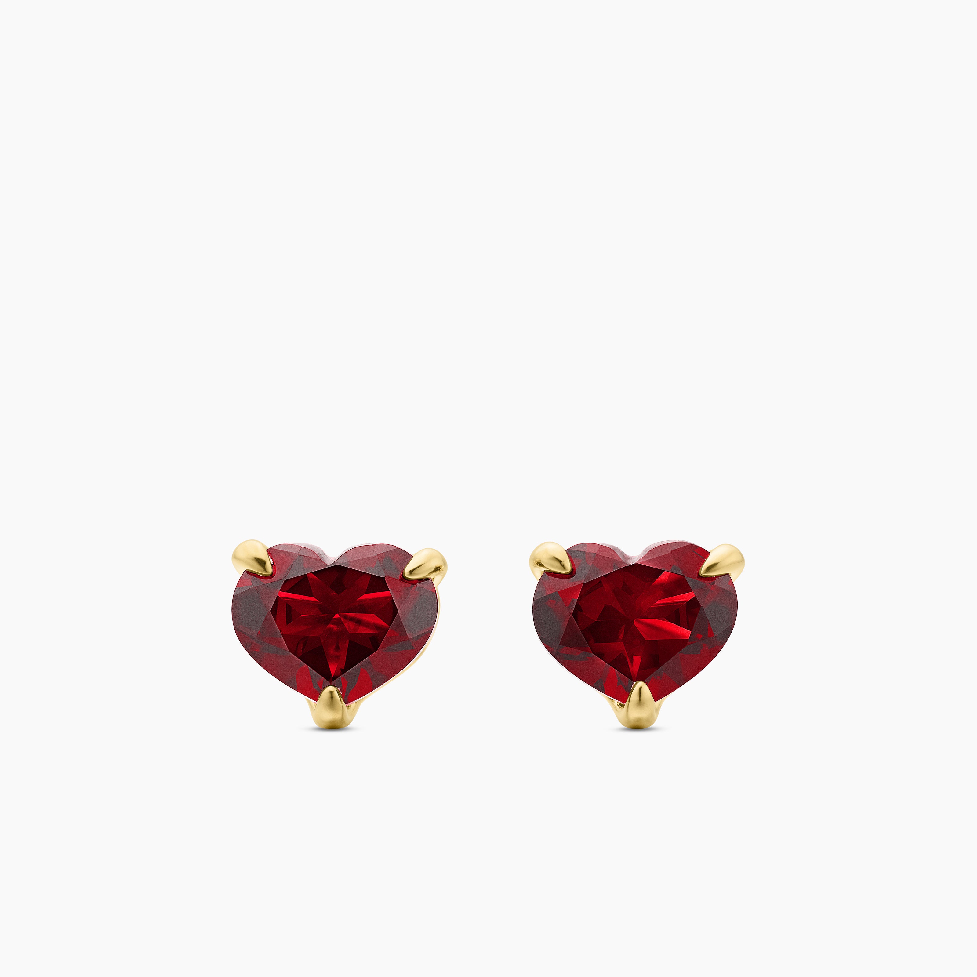 Womens Chatelaine&reg; Heart Stud Earrings in 18K Yellow Gold with Garnet, 8mm