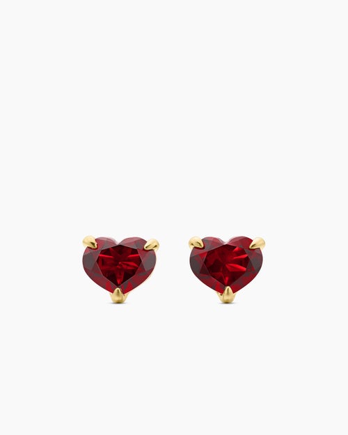 Womens Chatelaine® Heart Stud Earrings in 18ct Yellow Gold with Garnet, 8mm