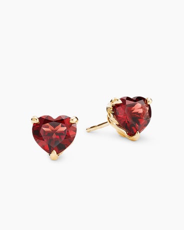 Chatelaine® Heart Stud Earrings in 18K Yellow Gold with Garnet, 8mm