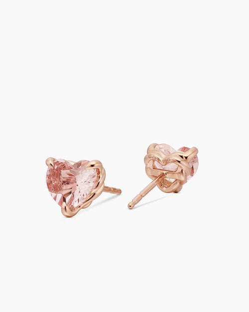 Womens Chatelaine® Heart Stud Earrings in 18K Rose Gold with Morganite, 8mm