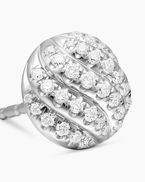 Womens Sculpted Cable Stud Earrings in Sterling Silver with Diamonds, 8mm