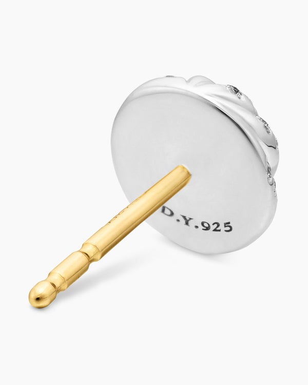 Sculpted Cable Stud Earrings in Sterling Silver with Diamonds, 8mm