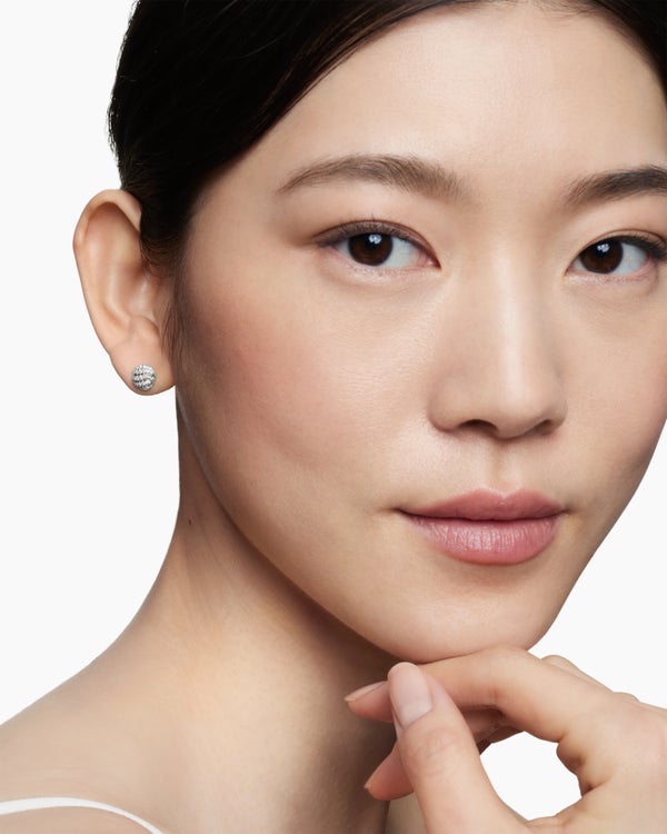 Sculpted Cable Stud Earrings in Sterling Silver with Diamonds, 8mm