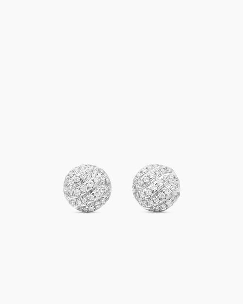 Womens Sculpted Cable Stud Earrings in Sterling Silver with Diamonds, 8mm