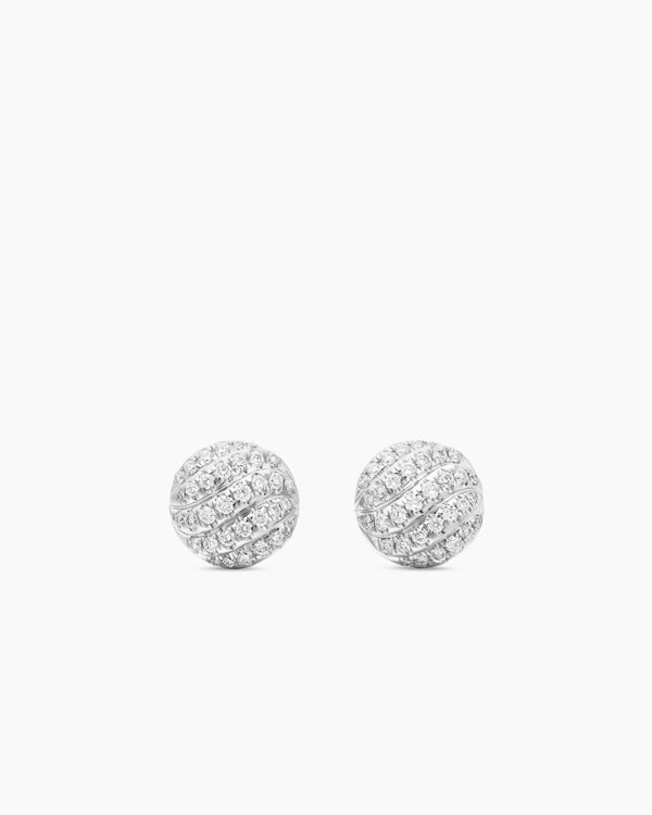 Sculpted Cable Stud Earrings in Sterling Silver with Diamonds, 8mm