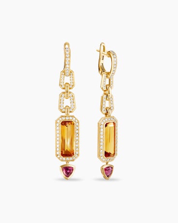 Novella Mosaic Drop Earrings in 18K Yellow Gold with Madeira Citrine, Rubellite and Diamonds, 57.6mm