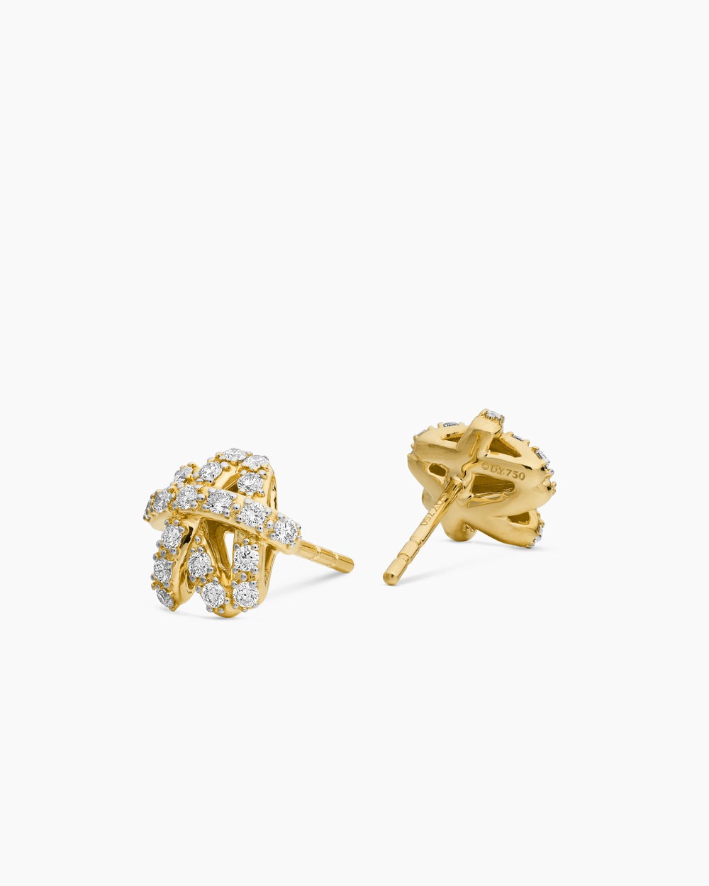 Womens Pavé Crossover Stud Earrings in 18K Yellow Gold with Diamonds, 9mm