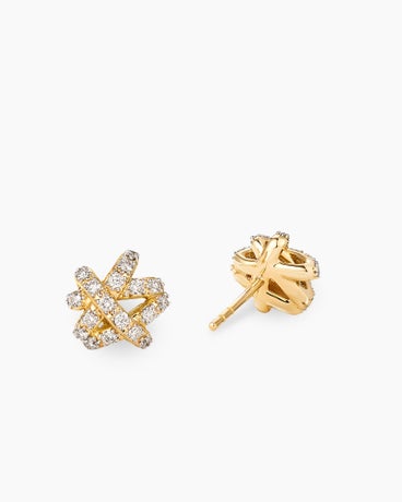 Pavé Crossover Stud Earrings in 18K Yellow Gold with Diamonds, 9mm