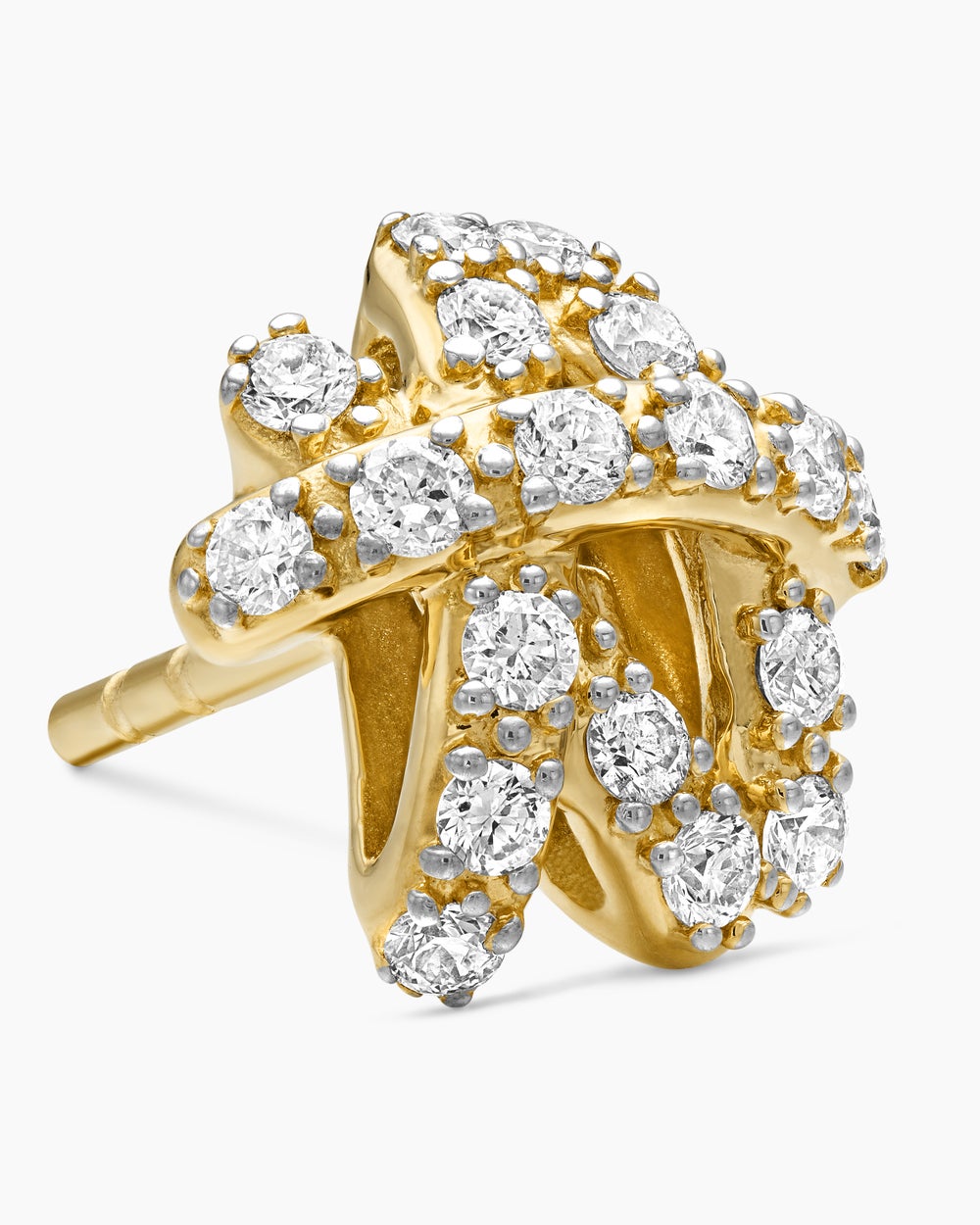Womens Pavé Crossover Stud Earrings in 18K Yellow Gold with Diamonds, 9mm