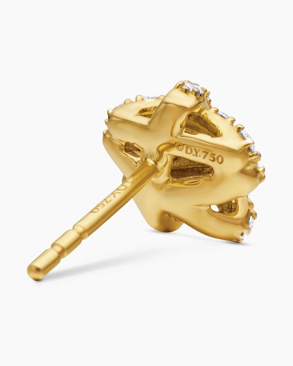 Clous d’oreilles Crossover pavé en or jaune 18 carats avec diamants, 9 mm