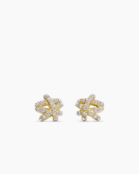 Pavé Crossover Stud Earrings in 18K Yellow Gold with Diamonds, 9mm