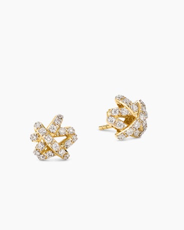 Pavé Crossover Stud Earrings in 18K Yellow Gold with Diamonds, 9mm