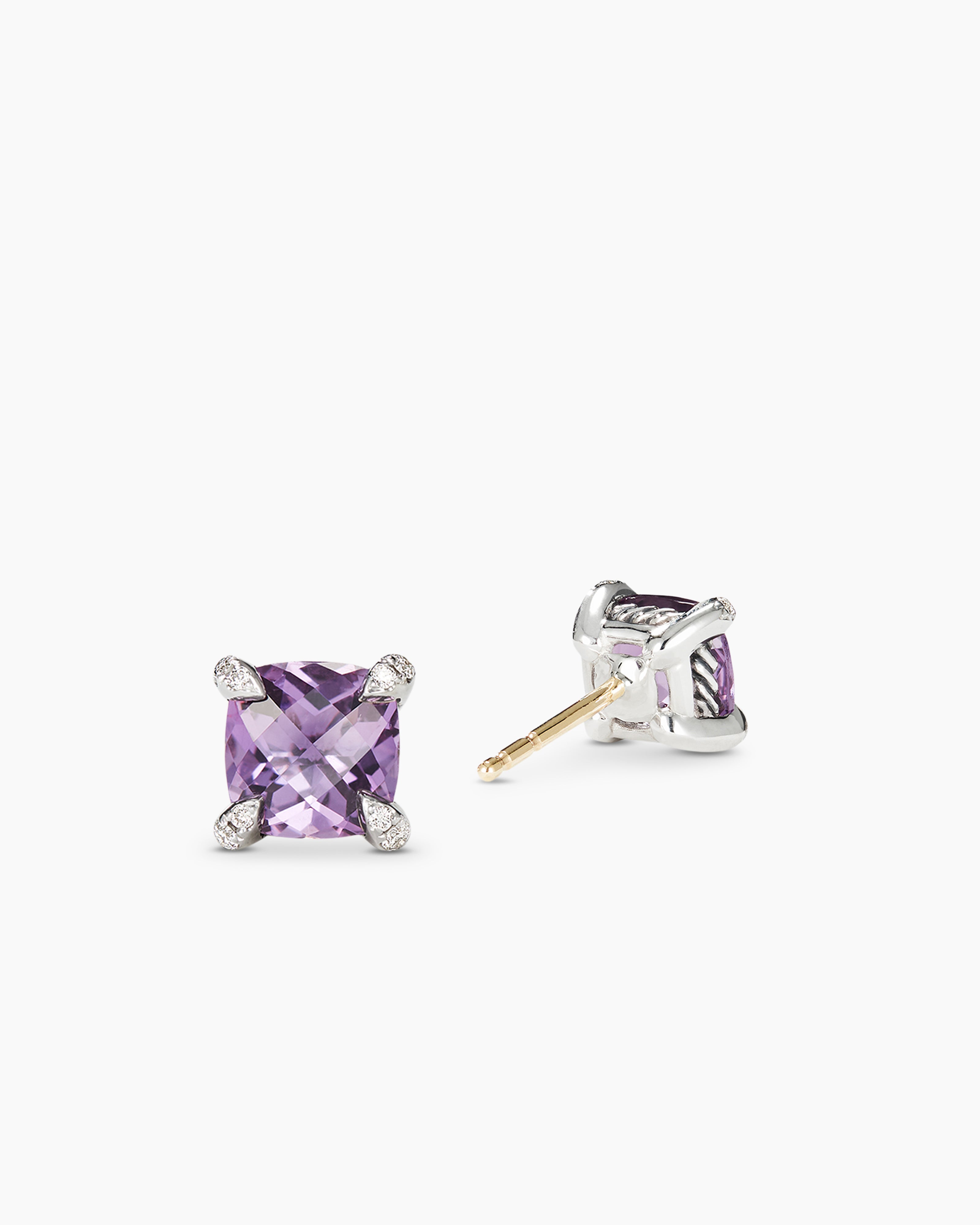 Gold Finish Moissanite Polki & Amethyst Stud Earrings In Sterling Silver  Design by STELLA CREATIONS at Pernia's Pop Up Shop 2024