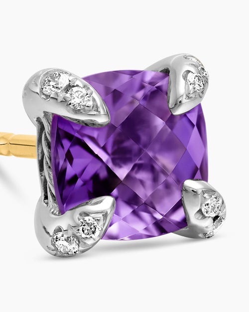 Womens Petite Chatelaine® Stud Earrings in Sterling Silver with Amethyst and Diamonds, 6mm