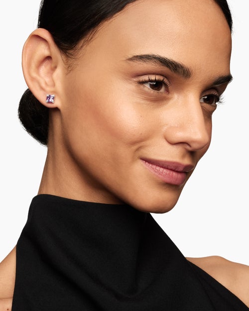 Womens Petite Chatelaine® Stud Earrings in Sterling Silver with Amethyst and Diamonds, 6mm