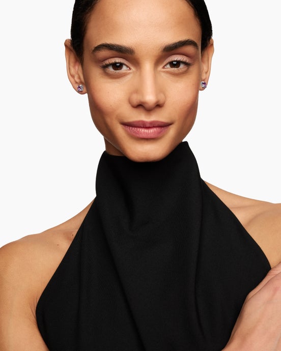 Petite Chatelaine® Stud Earrings in Sterling Silver with Amethyst and Diamonds, 6mm