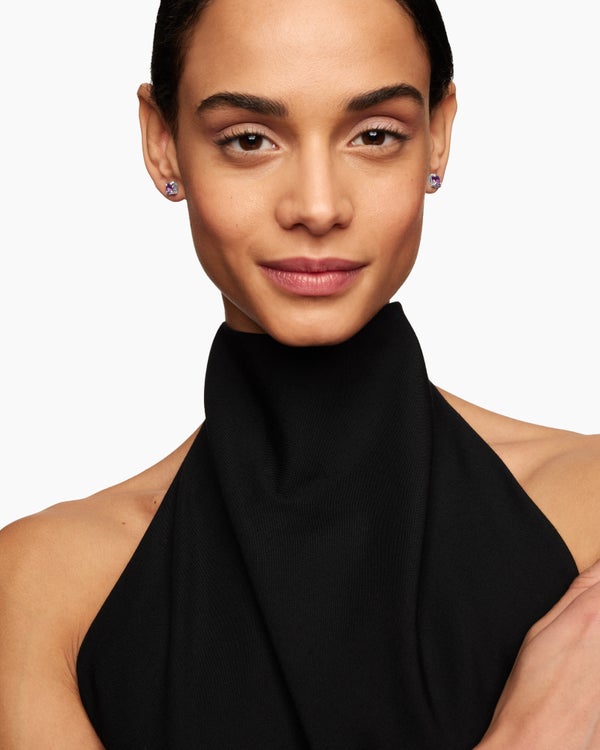 Petite Chatelaine® Stud Earrings in Sterling Silver with Amethyst and Diamonds, 6mm