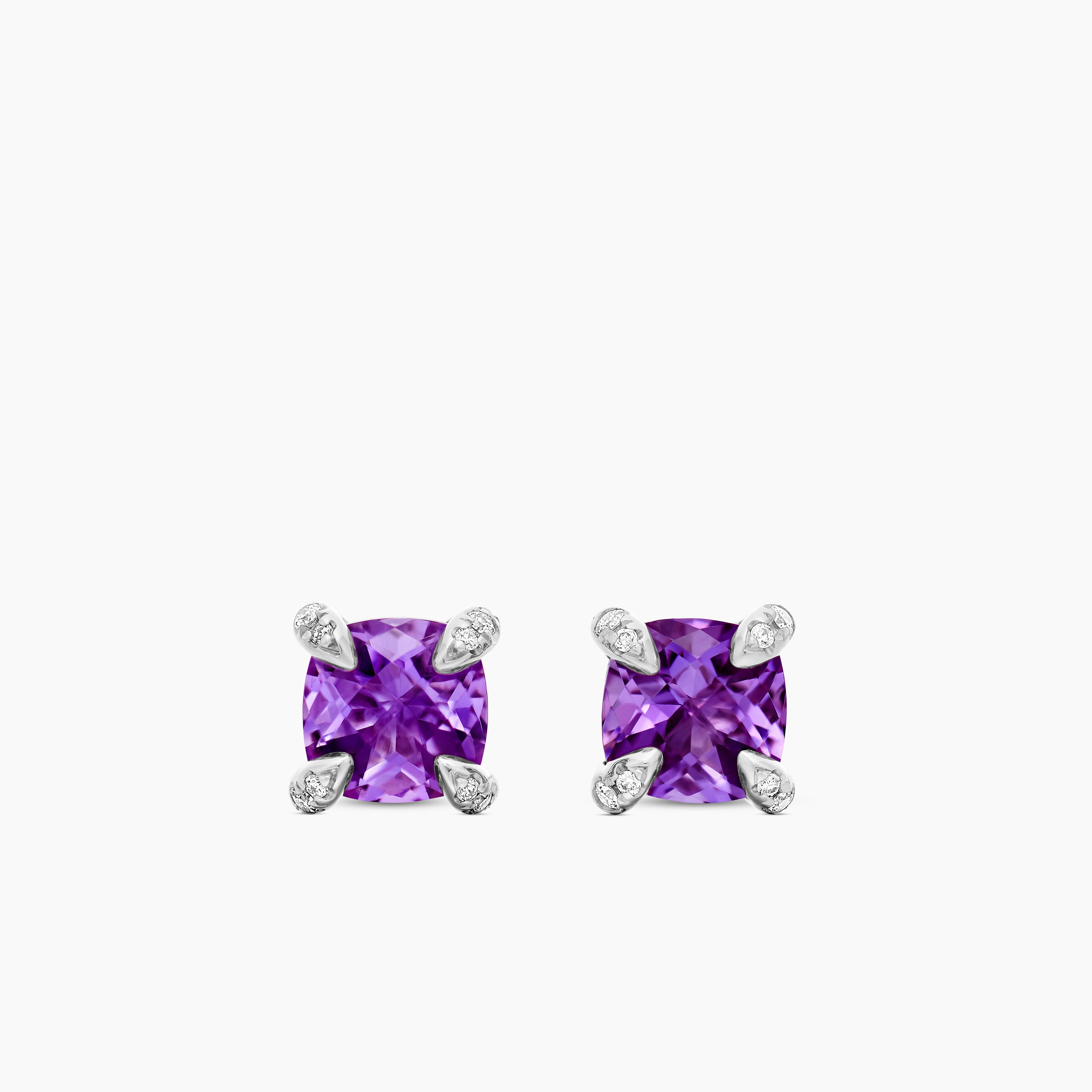 Womens Petite Chatelaine&reg; Stud Earrings in Sterling Silver with Amethyst and Diamonds, 6mm