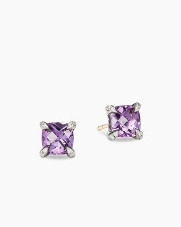 Petite Chatelaine® Stud Earrings in Sterling Silver with Amethyst and Diamonds, 6mm