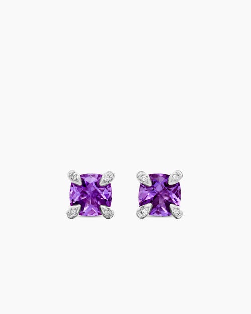 Womens Petite Chatelaine® Stud Earrings in Sterling Silver with Amethyst and Diamonds, 6mm