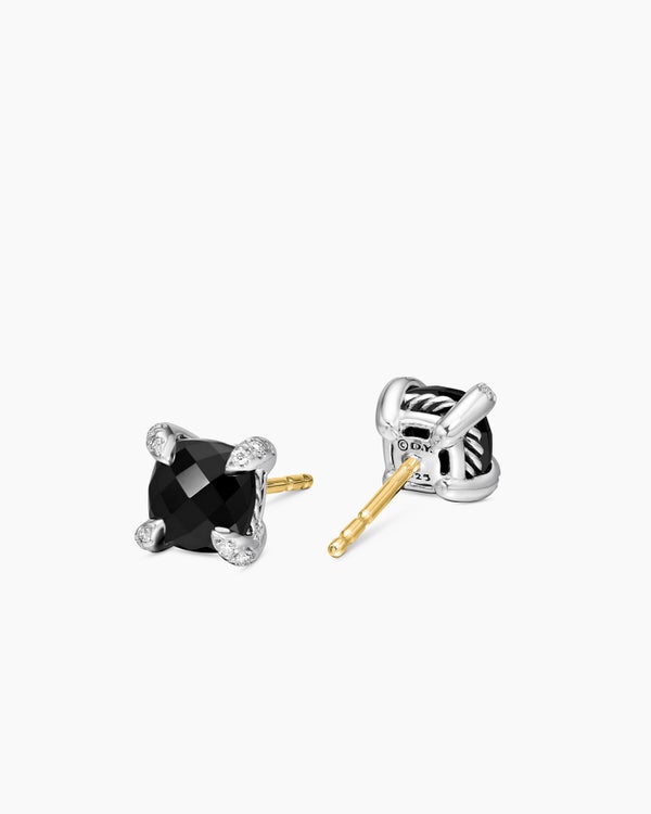 Petite Chatelaine® Stud Earrings in Sterling Silver with Black Onyx and Diamonds, 6mm