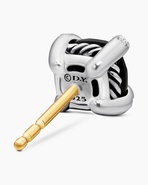 Womens Petite Chatelaine® Stud Earrings in Sterling Silver with Black Onyx and Diamonds, 6mm