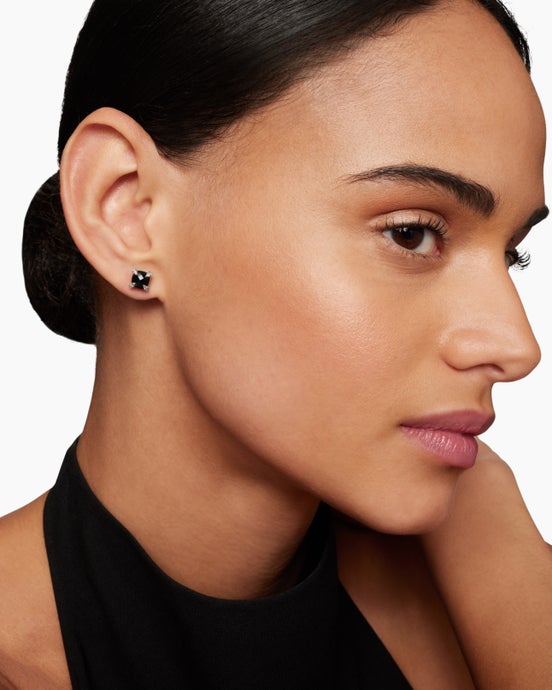 Petite Chatelaine® Stud Earrings in Sterling Silver with Black Onyx and Diamonds, 6mm