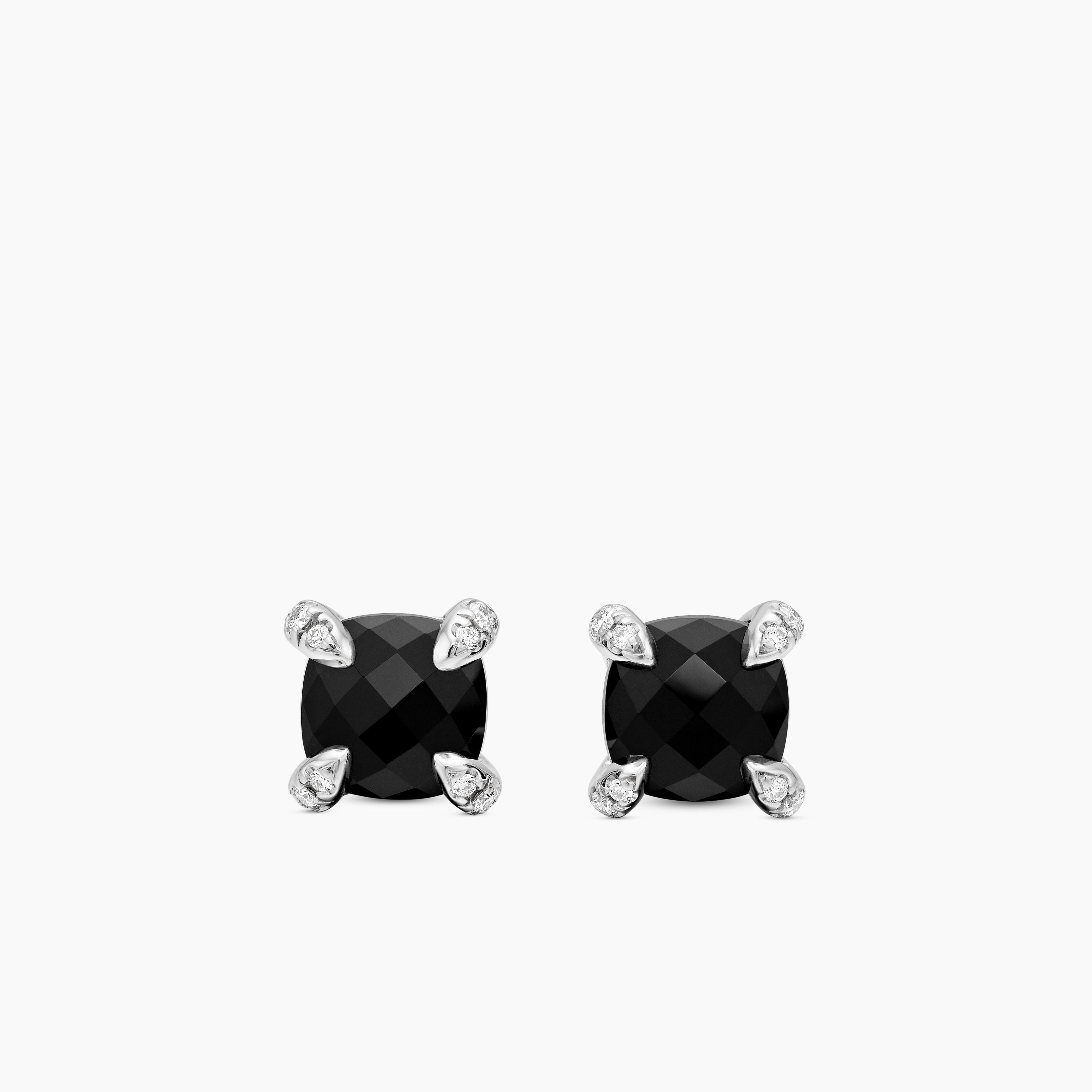 Womens Petite Chatelaine&reg; Stud Earrings in Sterling Silver with Black Onyx and Diamonds, 6mm