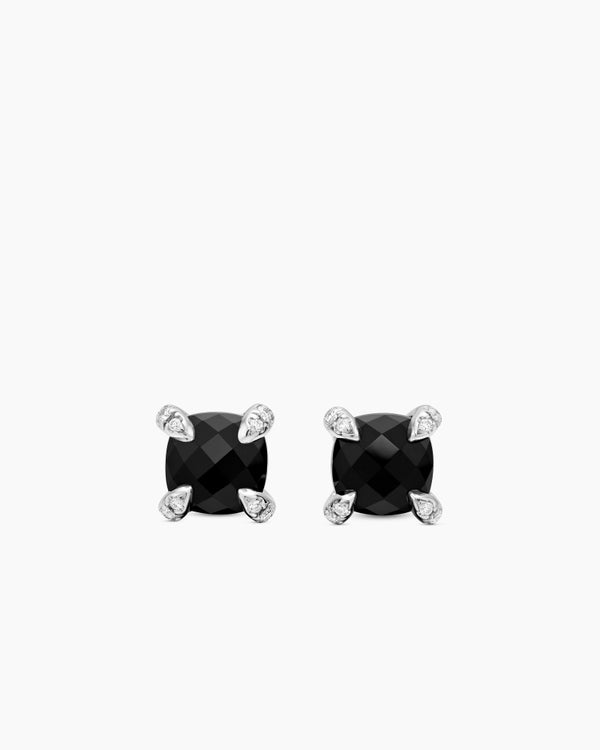 Petite Chatelaine® Stud Earrings in Sterling Silver with Black Onyx and Diamonds, 6mm