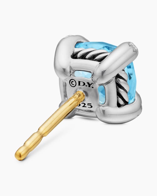 Womens Petite Chatelaine® Stud Earrings in Sterling Silver with Blue Topaz and Diamonds, 6mm