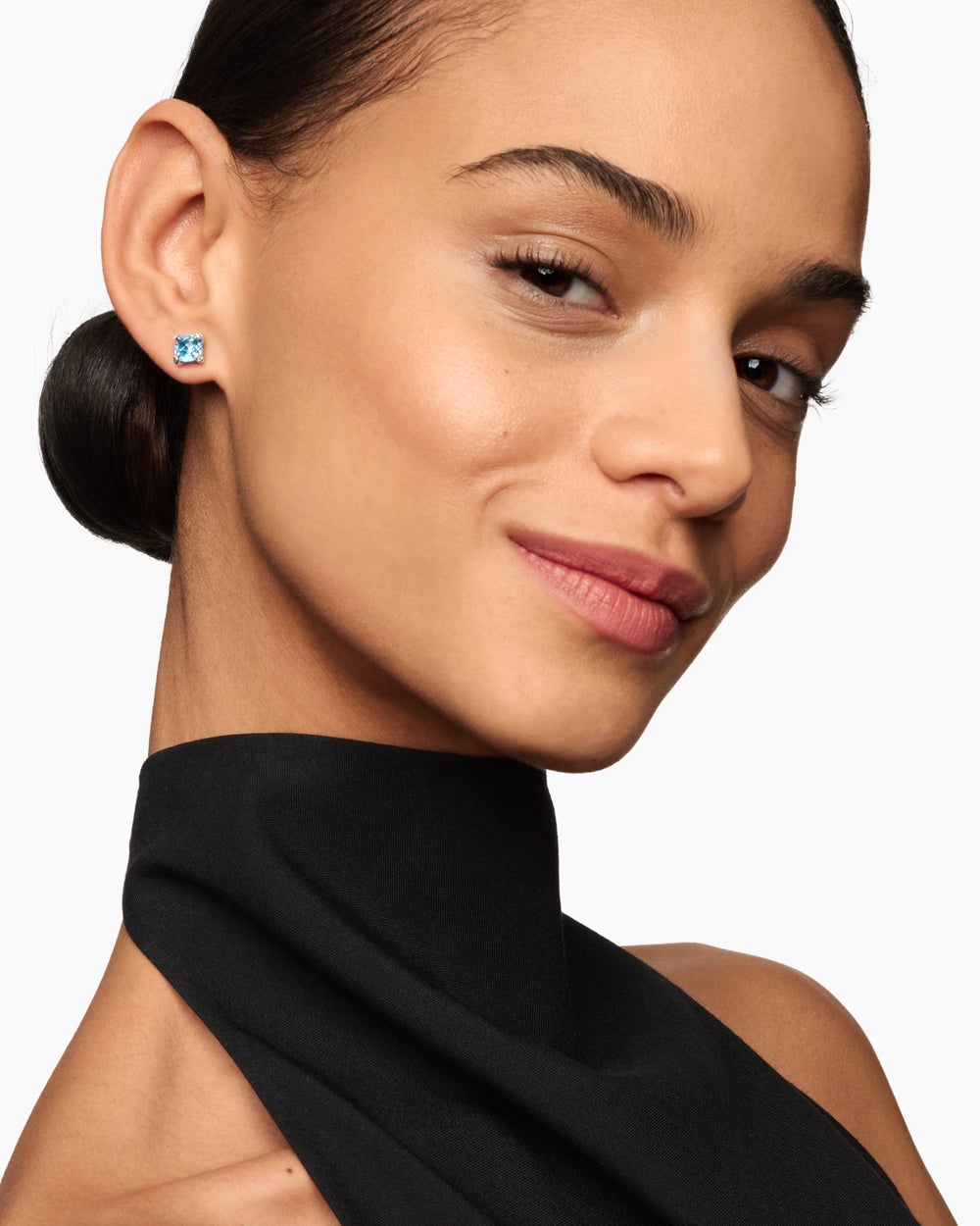 Womens Petite Chatelaine® Stud Earrings in Sterling Silver with Blue Topaz and Diamonds, 6mm