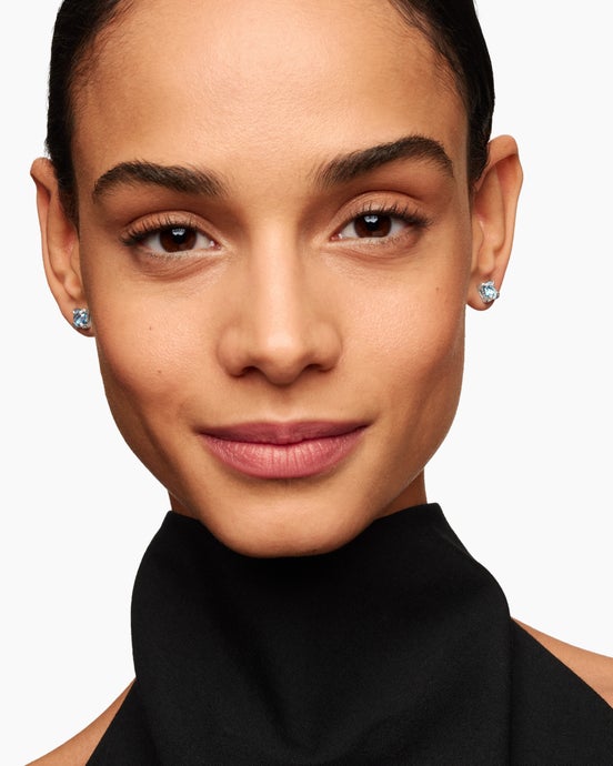 Petite Chatelaine® Stud Earrings in Sterling Silver with Blue Topaz and Diamonds, 6mm