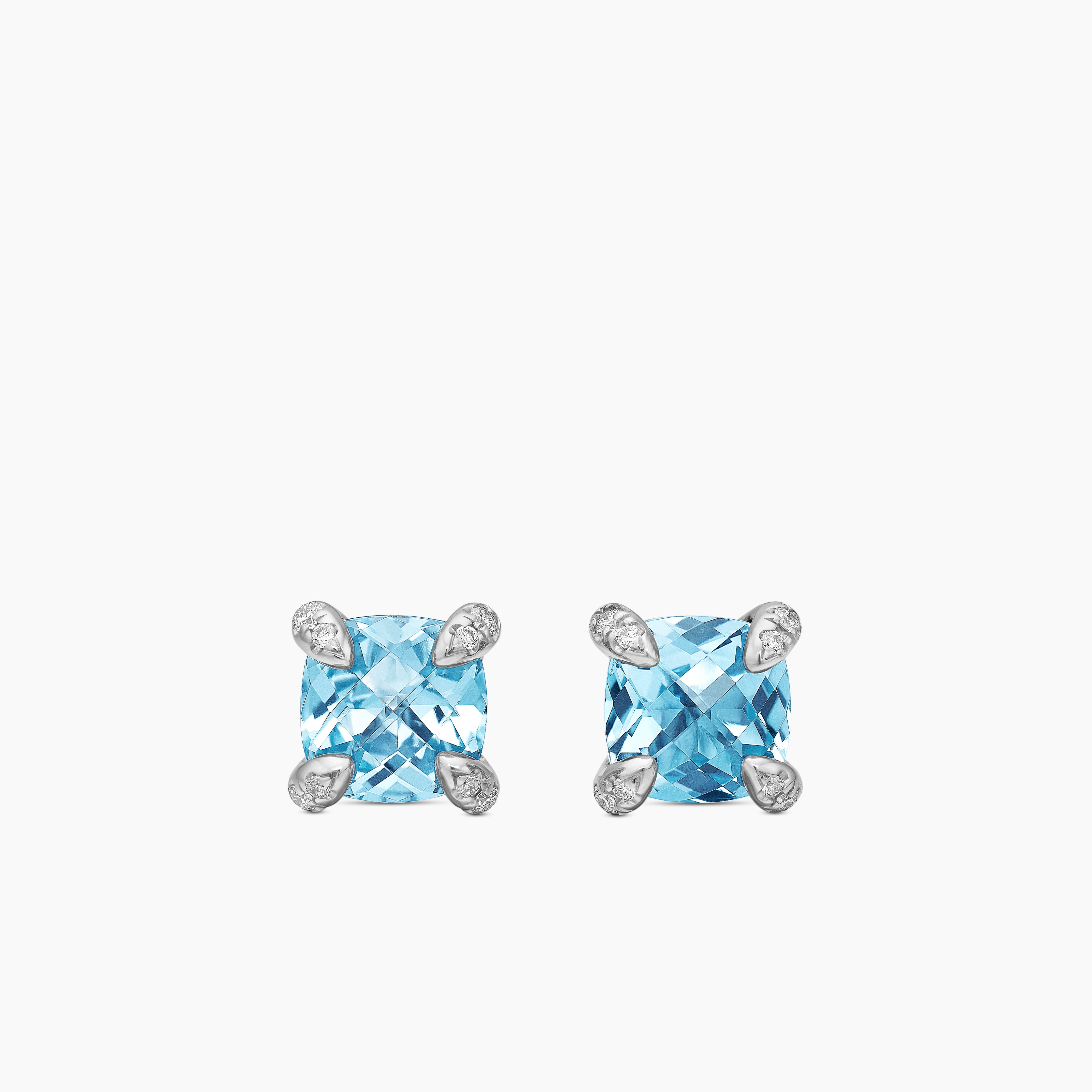 Womens Petite Chatelaine&reg; Stud Earrings in Sterling Silver with Blue Topaz and Diamonds, 6mm