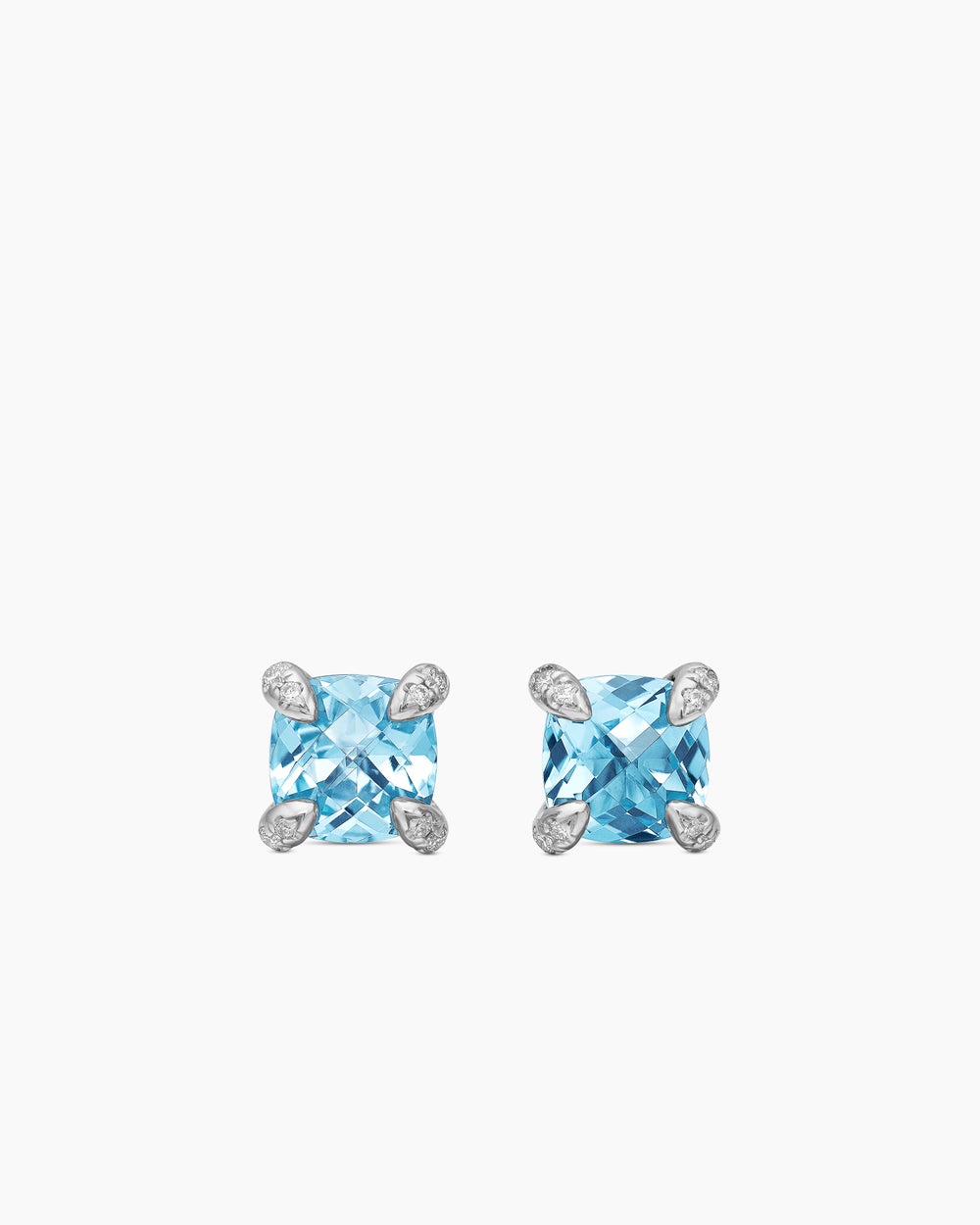 Womens Petite Chatelaine® Stud Earrings in Sterling Silver with Blue Topaz and Diamonds, 6mm