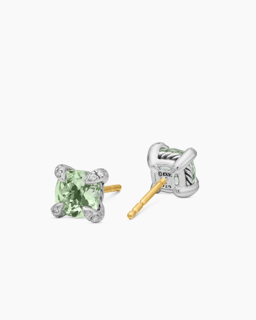 Womens Petite Chatelaine® Stud Earrings in Sterling Silver with Prasiolite and Diamonds, 6mm
